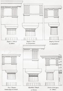 Ejemplos de órdenes dóricos de la arquitectura griega, de The National Encyclopaedia, publicado c.1890 de Unbekannt Unbekannt